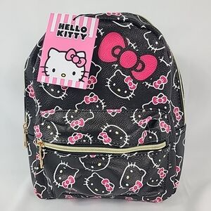 NEW Sanrio Hello Kitty Mini Backpack Bag Black w/ Hot Pink Bow Faux Leather NWT